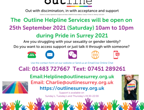 Helpline Opens on Pride in Surrey Event Day 25th Sept 10am to 10pm